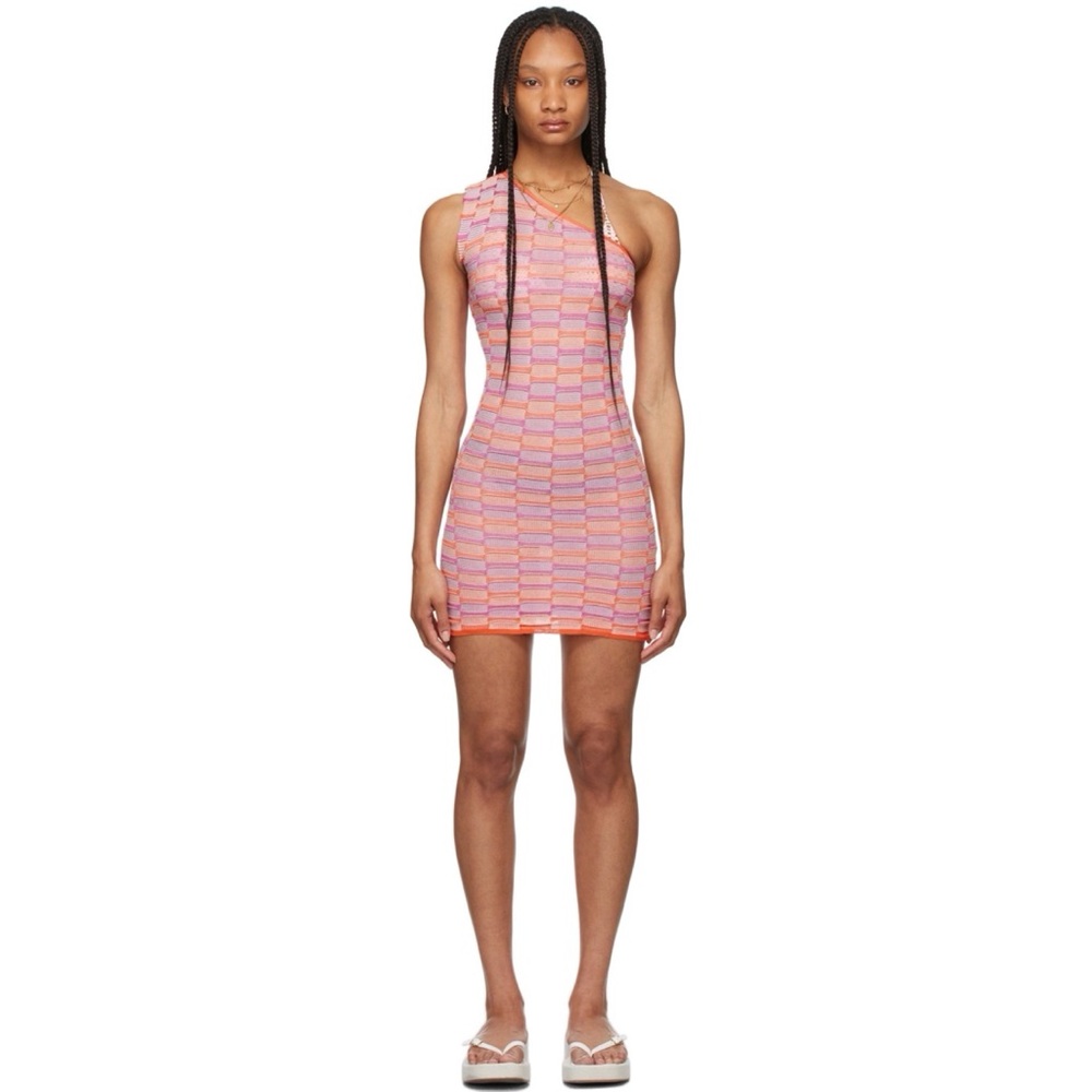 Gimaguas Purple and Orange Striped One-Shoulder Knit Dress S